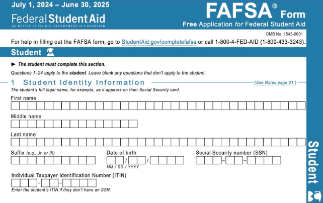 The images shows a FAFSA application form